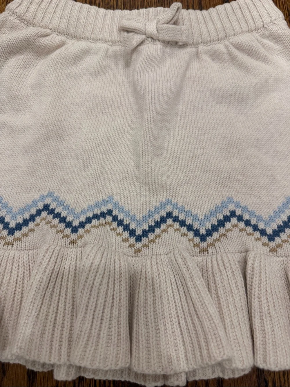 Gymboree Cream Knit Ruffle Skirt with Blue Zigzag